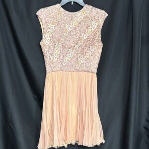 Beaded Elegant Lace Formal Dress in Pink and Cream